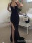 Sexy Black Mermaid Side Slit Maxi Long Party Prom Dresses,Evening Dresses,WGP392