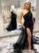 Sexy Black Mermaid One Shoulder Side Slit Long Party Prom Dresses,Evening Dresses,WGP381