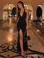 Sexy Black Mermaid V-neck Side Slit Maxi Long Party Prom Dresses, Wedding Party Dresses,WGP295