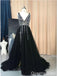Sexy Black A-line V-neck Maxi Long Party Prom Dresses, Wedding Party Dresses,WGP292