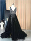 Sexy Black A-line V-neck Maxi Long Party Prom Dresses, Wedding Party Dresses,WGP292