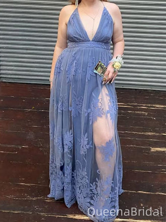 Sexy Blue Spaghetti Straps V-neck Long Formal Gown to Impress,WGP1924