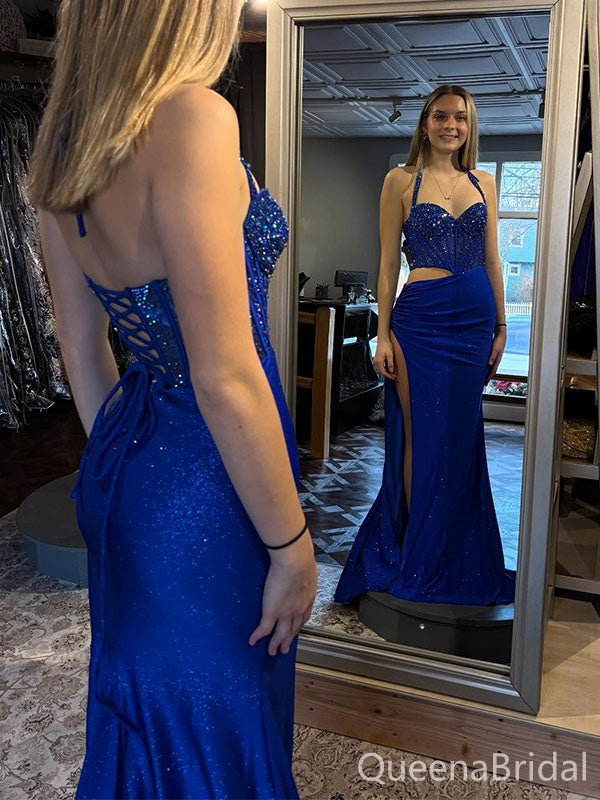 Gorgeous Blue Sweatheart Mermaid Spaghetti Strap Lace up Long Prom Dress to Impress,WGP1727