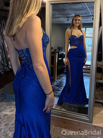 Gorgeous Blue Sweatheart Mermaid Spaghetti Strap Lace up Long Prom Dress to Impress,WGP1727