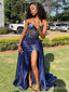Popular Blue Sweatheart Mermaid Slit Long Prom Dress to Impress,WGP1726