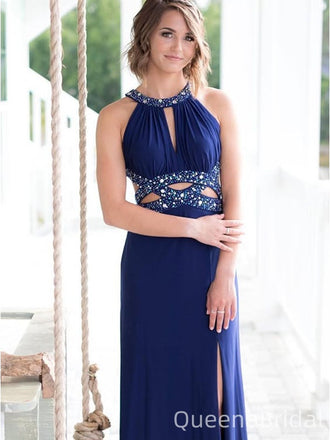 Elegant Blue Halter Slit Long Formal Gown to Impress,WGP1926