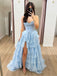 Gorgeous Blue Sweetheart Strapless A-line Purple Ruffled A-line Evening Gown, Prom Dress, WGP2290