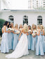 Elegant Blue Square Neck Maxi Bridesmaid Dress with Side Slit for Wedding Party, BDS0251 (Copy)