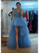 Sexy Dusty Blue V-Neck A-line High Low Long Party Prom Dresses,WGP283