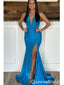 Sexy Blue Mermaid V-neck Backless Maxi Long Party Prom Dresses Online,WGP322