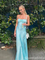 Simple Blue Sheath Side Slit Party Prom Dresses,Evening Dresses,WGP345
