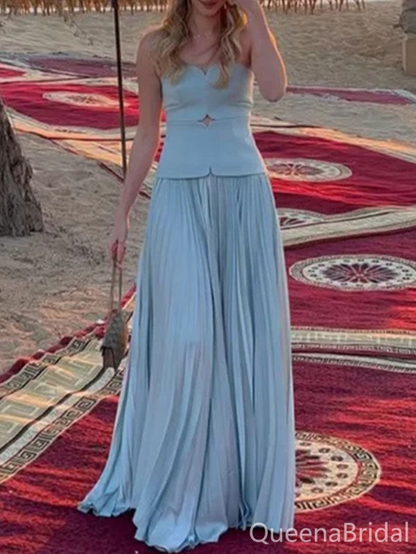 Elegant Blue A-line Strapless  Sweetheart Zipper Long Prom Dress to Impress,WGP1722