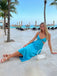 Unique Blue Cut Out Maxi Satin Evening Gown, Prom Dress, WGP2295