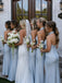 Elegant Light Blue Satin Halter Maxi Bridesmaid Dress for Wedding Party, BDS0253