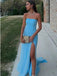 Elegant Blue Mermaid Side Slit Strapless Maxi Long Party Prom Dresses,WGP300
