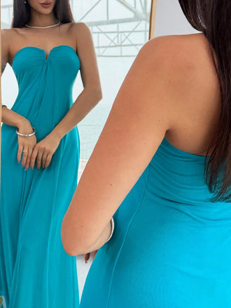 Elegant Blue Strapless A-line Maxi Evening Gown, Prom Dress, WGP2293