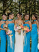 Elegant Blue Strapless Maxi Bridesmaid Dress for Wedding Party, BDS0250