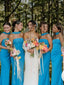 Elegant Blue Strapless Maxi Bridesmaid Dress for Wedding Party, BDS0250