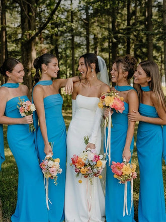 Elegant Blue Strapless Maxi Bridesmaid Dress for Wedding Party, BDS0250