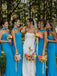 Elegant Blue Strapless Maxi Bridesmaid Dress for Wedding Party, BDS0250