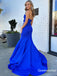 Elegant Blue Satin Bow Cut Out Mermaid Prom Dress, Formal Dress, WGP2289