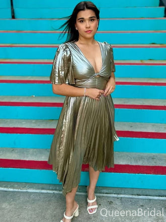 Elegant Champagne A-line V-neck Long Formal Gown to Impress,WGP1822