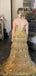 Elegant Yellow Off Shoulder A-line Sequins Ruffles Side Slit Lace Up Back Long Prom Dresses,WGP410