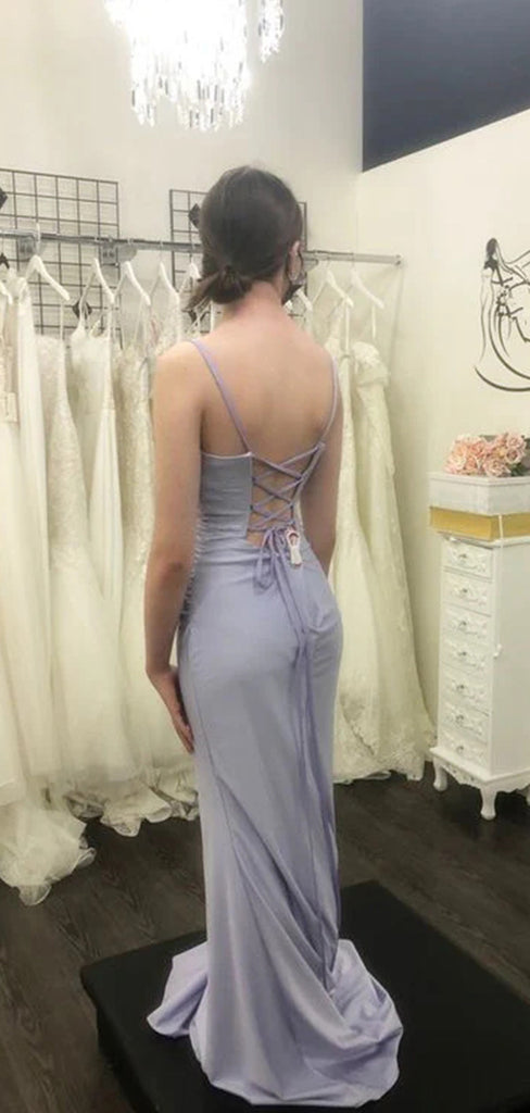 Elegant Lavender Purple Spaghetti Straps Lace Up Back Long Mermaid Evening Prom Dresses ,WGP401