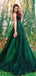 Elegant Dark Green A-line  With Lace Appliques Long Prom Dresses,WGP399