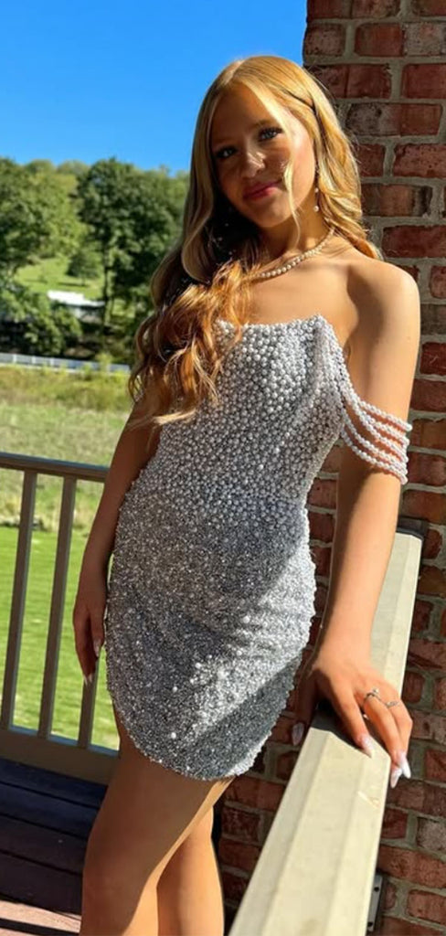 Elegant White Off-shoulder Homecoming Dress Graduation Party Dress , QB0933