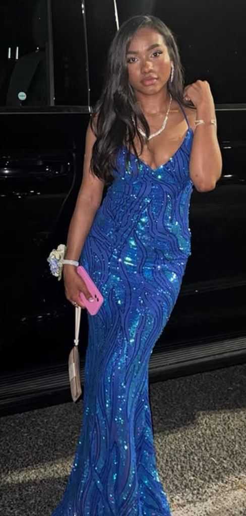 Elegant Blue Spaghetti Straps Mermaid Long Formal Gown to Impress,WGP1879