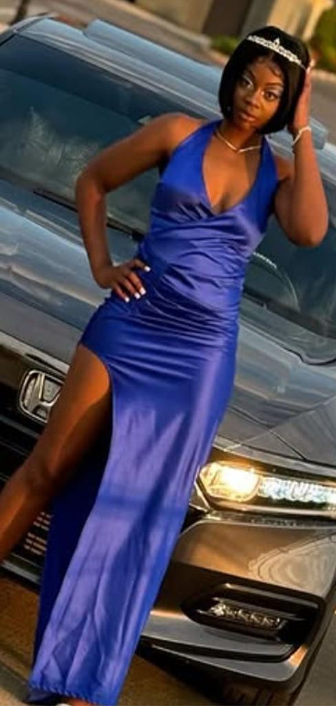 Sexy Blue V-neck Slit Mermaid Long Formal Gown to Impress,WGP1911
