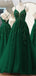 Elegant Dark Green A-line Lace Up Back Appliques Long Evening Prom Dresses,WGP406