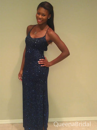 Sparkly Spaghetti Straps Blue Long Formal Gown to Impress,WGP1762