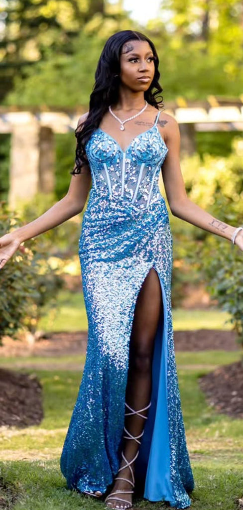 Sparkly Blue Mermaid Long Formal Gown to Impress,WGP1933