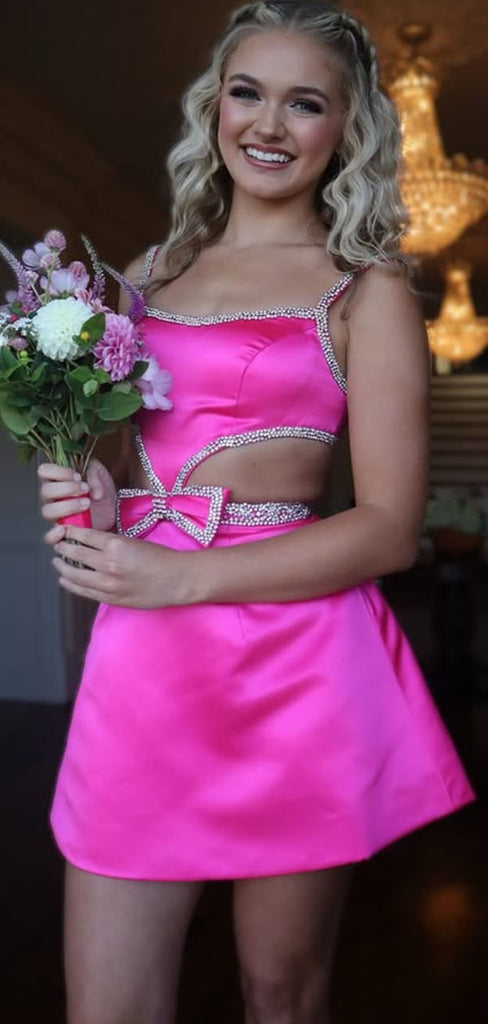 Popular Pink Spaghetti Straps Homecoming Dress Graduation Party Dress , QB0916