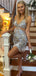 Sparkly Gray Spaghetti Straps V-neck Homecoming Dress Graduation Party Dress , QB0918