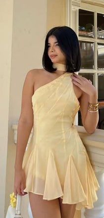 Elegant Yellow A-line Homecoming Dress Graduation Party Dress , QB0886
