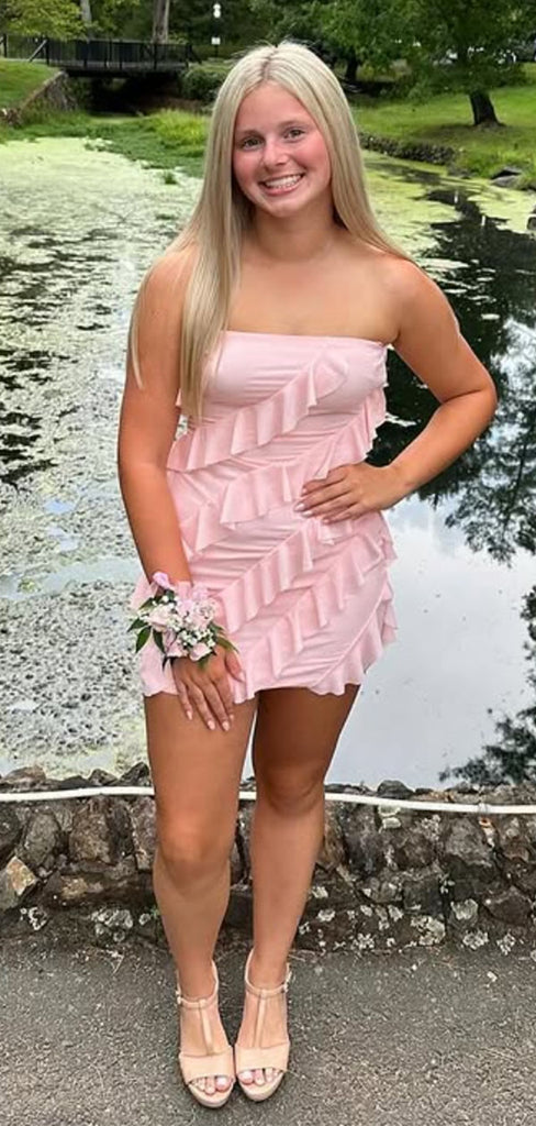 Elegant Pink Straight Across Homecoming Dress Graduation Party Dress , QB0908
