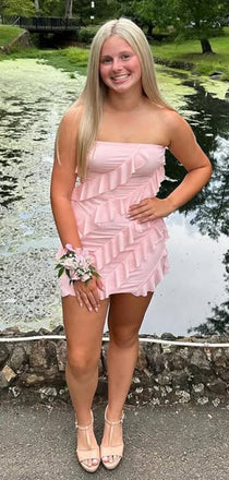 Elegant Pink Straight Across Homecoming Dress Graduation Party Dress , QB0908