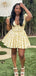 Floral Yellow V-neck Homecoming Dress Graduation Party Dress , QB0879