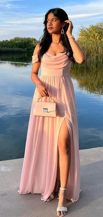 Popular Pink A-line Off-shoulder Long Formal Gown to Impress,WGP1809