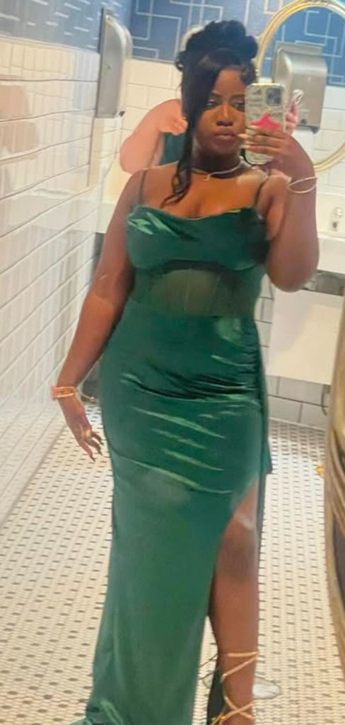 Sexy Green Spaghetti Mermaid Slit Long Formal Gown to Impress,WGP1918