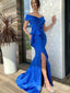 Sexy Blue Mermaid Off Shoulder Side Slit Maxi Long Party Prom Dresses,Evening Dresses,WGP391