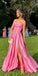 Simple Pink A-line Strapless Side Slit Long Party Prom Dresses,Evening Dresses,WGP360