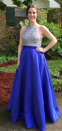 Sparkly Blue A-line Halter Long Formal Gown to Impress,WGP1921