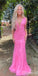 Hot Pink Mermaid V-neck Long Lace Party Prom Dresses,Evening Dresses,WGP382
