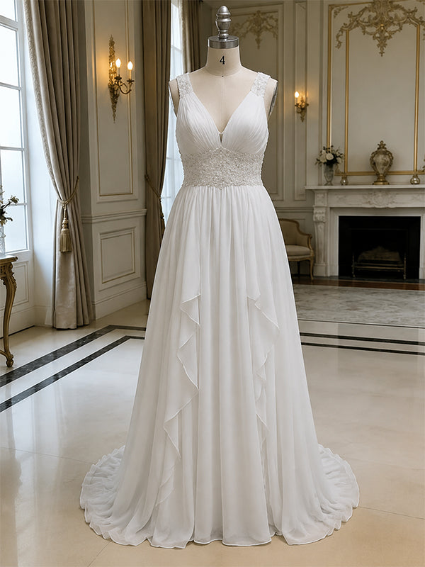 Ivory Beaded A-line Evening Gown Maxi Long Evening Party Prom Dresses ,WGP1148