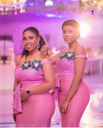 Elegant Pink Off-shoulder Mermaid Bridesmaid Dresses for Wedding Party, BDS0245