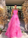 Elegant Hot Pink Strapless Ruffles A-line Evening Gown, Prom Dress, WGP2286